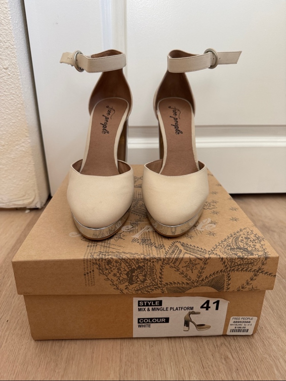 Free People Mix & Mingle Cream Ankle-Strap Platform Pumps